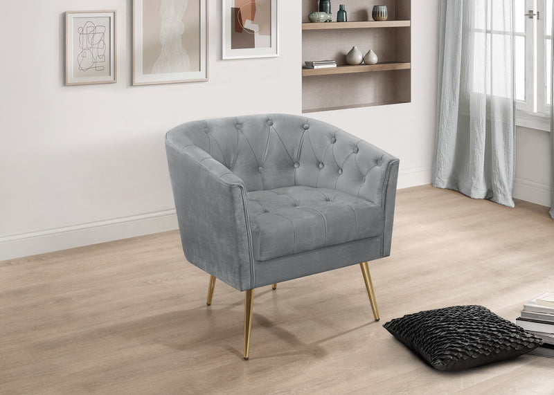 Cassy Velvet Flared Arm 4-Piece Living Room Set with Armchair, Ottoman, Loveseat, and Storage Coffee Table, Gray