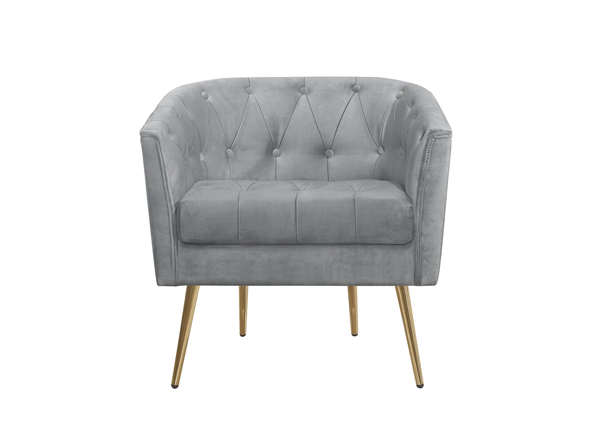 Cassy Velvet Flared Arm 4-Piece Living Room Set with Armchair, Ottoman, Loveseat, and Storage Coffee Table, Gray