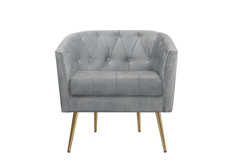 Cassy Velvet Flared Arm 4-Piece Living Room Set with Armchair, Ottoman, Loveseat, and Storage Coffee Table, Gray