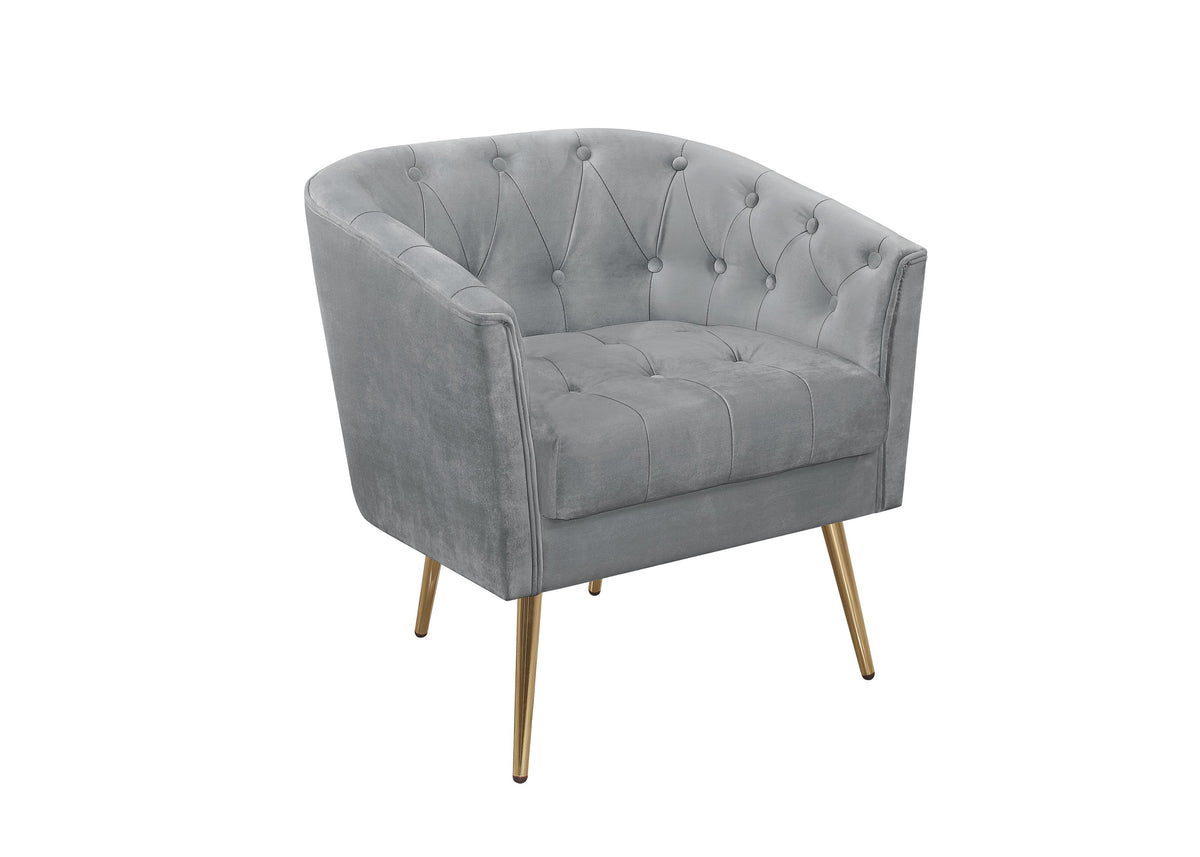 Cassy Velvet Flared Arm 4-Piece Living Room Set with Armchair, Ottoman, Loveseat, and Storage Coffee Table, Gray
