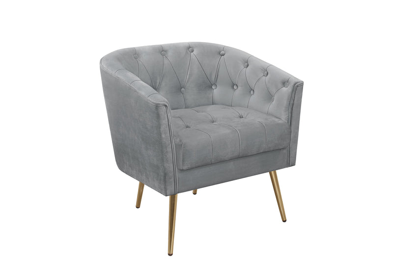 Cassy Velvet Flared Arm 4-Piece Living Room Set with Armchair, Ottoman, Loveseat, and Storage Coffee Table, Gray