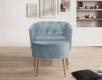 Cassy Velvet Flared Arm 4-Piece Living Room Set with Armchair, Ottoman, Loveseat, and Storage Coffee Table, Blue
