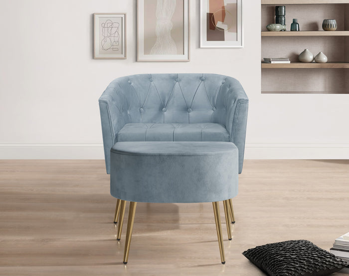 Cassy Velvet Flared Arm 4-Piece Living Room Set with Armchair, Ottoman, Loveseat, and Storage Coffee Table, Blue