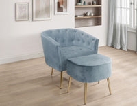 Cassy Velvet Flared Arm 4-Piece Living Room Set with Armchair, Ottoman, Loveseat, and Storage Coffee Table, Blue