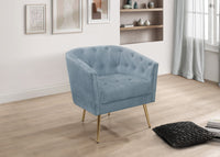 Cassy Velvet Flared Arm 4-Piece Living Room Set with Armchair, Ottoman, Loveseat, and Storage Coffee Table, Blue