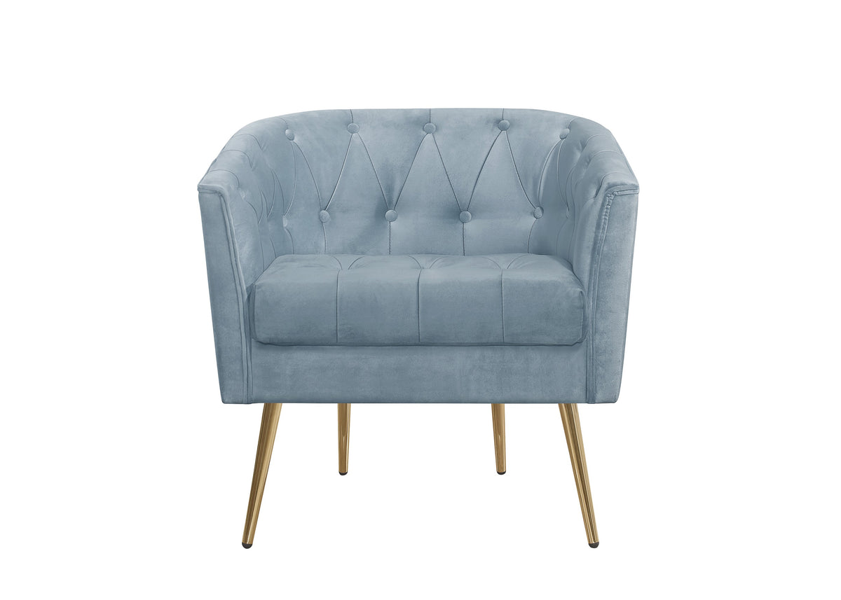 Cassy Velvet Flared Arm 4-Piece Living Room Set with Armchair, Ottoman, Loveseat, and Storage Coffee Table, Blue
