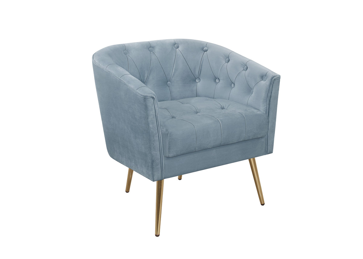 Cassy Velvet Flared Arm 4-Piece Living Room Set with Armchair, Ottoman, Loveseat, and Storage Coffee Table, Blue