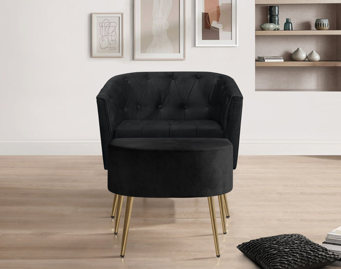 Cassy Velvet Flared Arm 4-Piece Living Room Set with Armchair, Ottoman, Loveseat, and Storage Coffee Table, Black