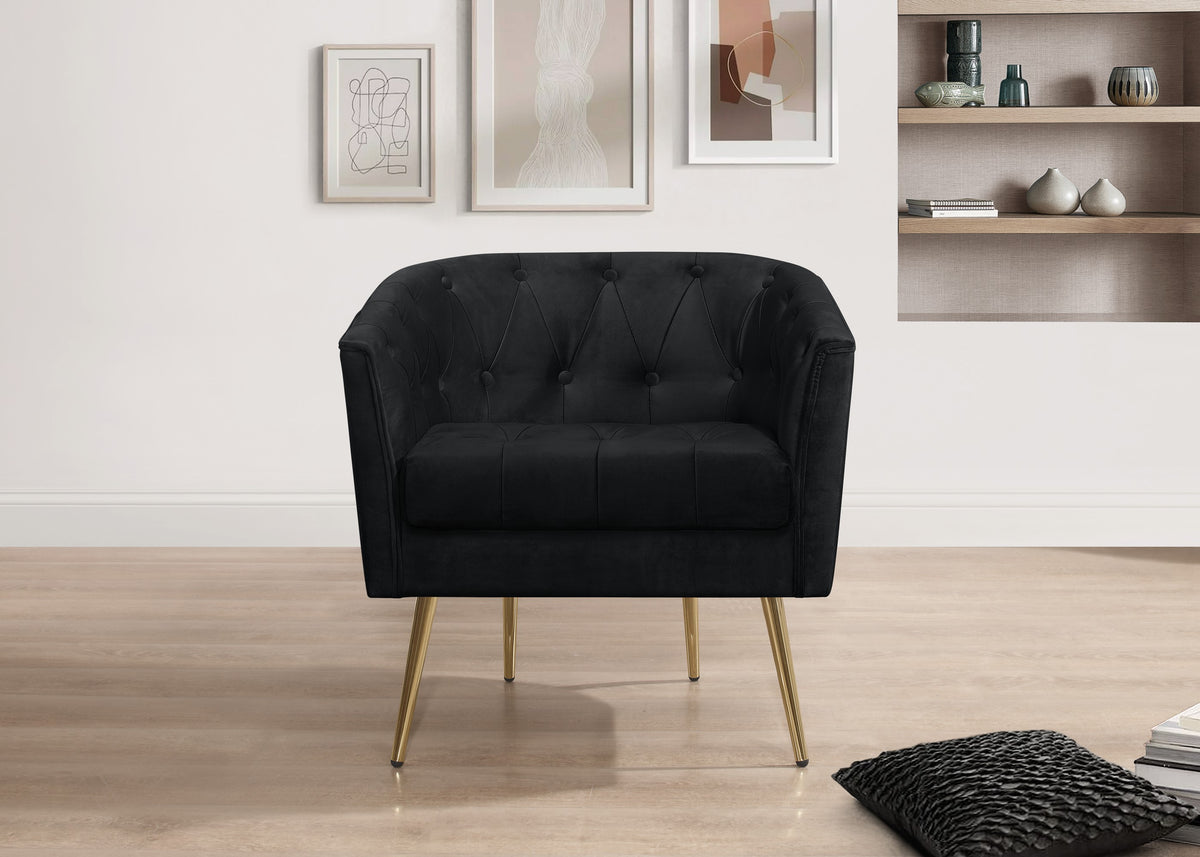 Cassy Velvet Flared Arm 4-Piece Living Room Set with Armchair, Ottoman, Loveseat, and Storage Coffee Table, Black