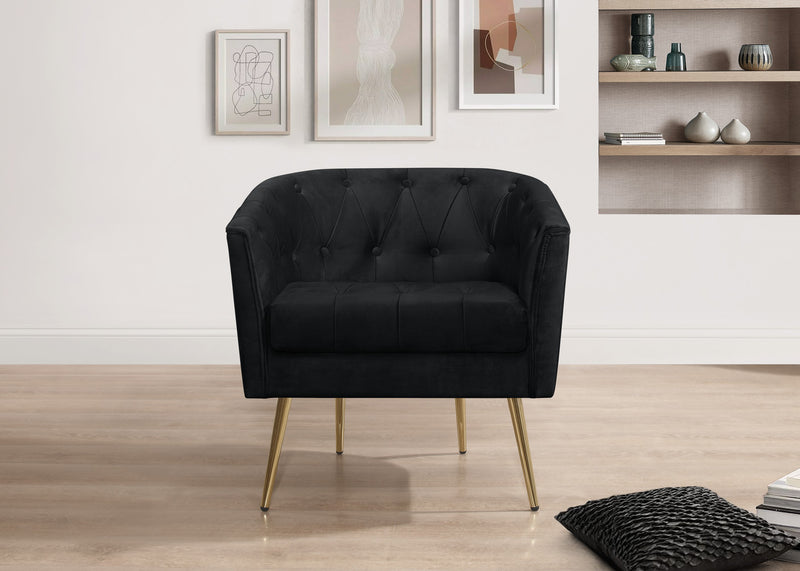 Cassy Velvet Flared Arm 4-Piece Living Room Set with Armchair, Ottoman, Loveseat, and Storage Coffee Table, Black