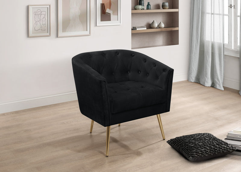 Cassy Velvet Flared Arm 4-Piece Living Room Set with Armchair, Ottoman, Loveseat, and Storage Coffee Table, Black