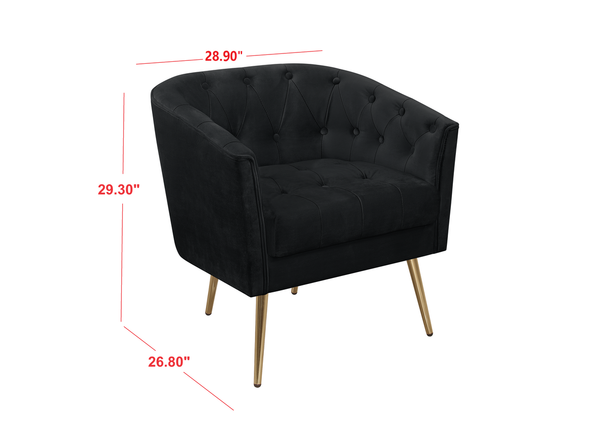 Cassy Velvet Flared Arm 4-Piece Living Room Set with Armchair, Ottoman, Loveseat, and Storage Coffee Table, Black