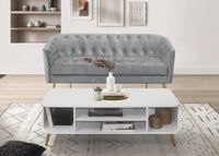 Cassy Velvet Flared Arm 4-Piece Living Room Set with Armchair, Ottoman, Loveseat, and Storage Coffee Table, Gray