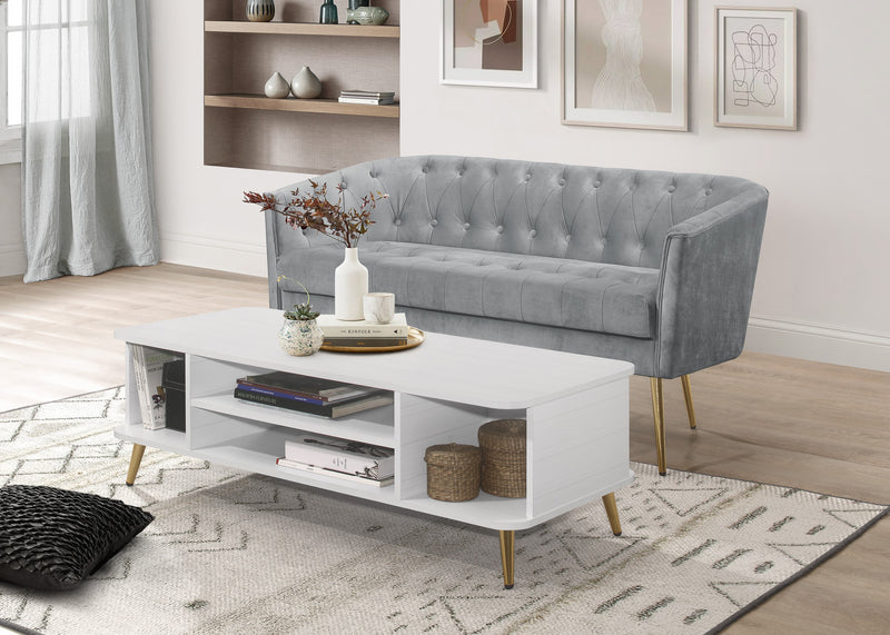 Cassy Velvet Flared Arm 4-Piece Living Room Set with Armchair, Ottoman, Loveseat, and Storage Coffee Table, Gray