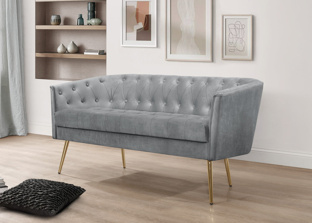 Cassy Velvet Flared Arm 4-Piece Living Room Set with Armchair, Ottoman, Loveseat, and Storage Coffee Table, Gray