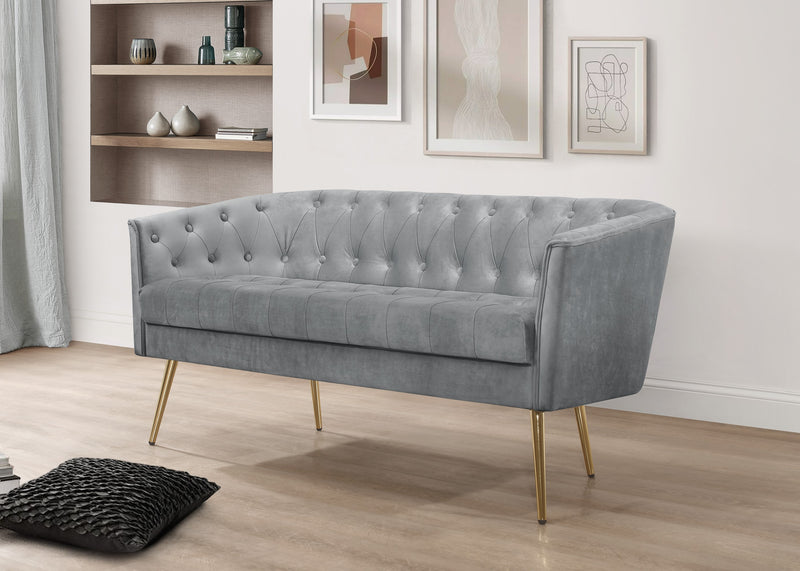 Cassy Velvet Flared Arm 4-Piece Living Room Set with Armchair, Ottoman, Loveseat, and Storage Coffee Table, Gray