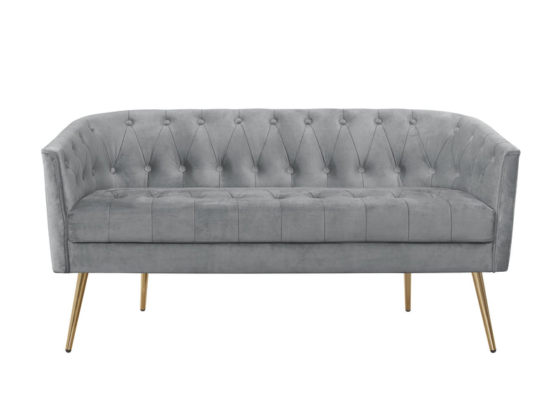 Cassy Velvet Flared Arm 4-Piece Living Room Set with Armchair, Ottoman, Loveseat, and Storage Coffee Table, Gray