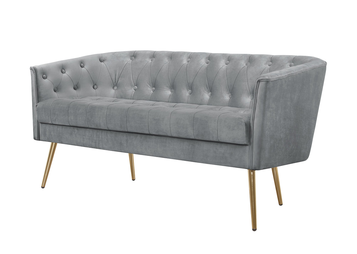 Cassy Velvet Flared Arm 4-Piece Living Room Set with Armchair, Ottoman, Loveseat, and Storage Coffee Table, Gray