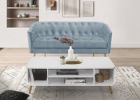 Cassy Velvet Flared Arm 4-Piece Living Room Set with Armchair, Ottoman, Loveseat, and Storage Coffee Table, Blue