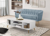 Cassy Velvet Flared Arm 4-Piece Living Room Set with Armchair, Ottoman, Loveseat, and Storage Coffee Table, Blue
