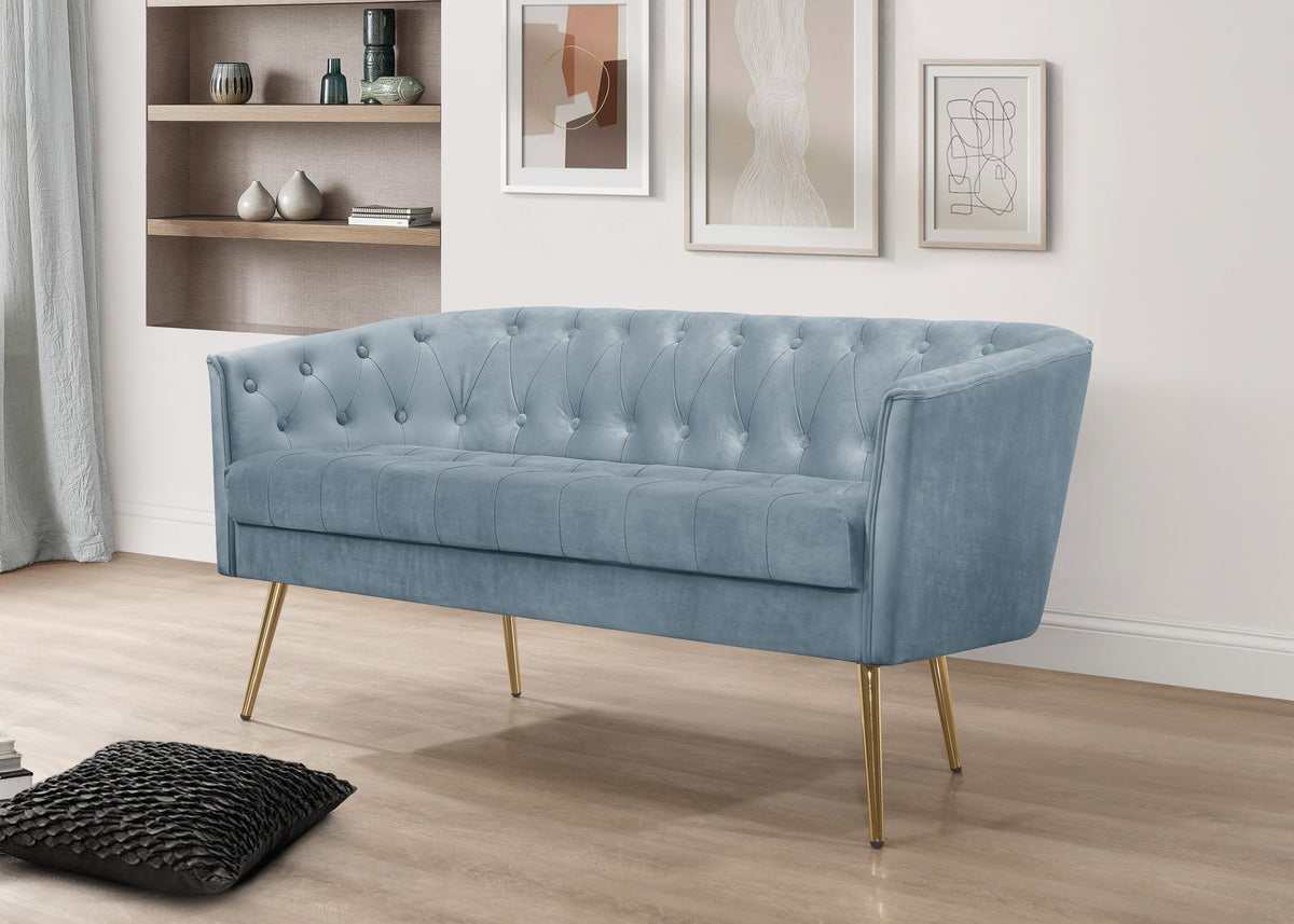 Cassy Velvet Flared Arm 4-Piece Living Room Set with Armchair, Ottoman, Loveseat, and Storage Coffee Table, Blue