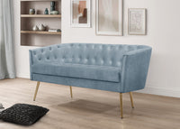 Cassy Velvet Flared Arm 4-Piece Living Room Set with Armchair, Ottoman, Loveseat, and Storage Coffee Table, Blue