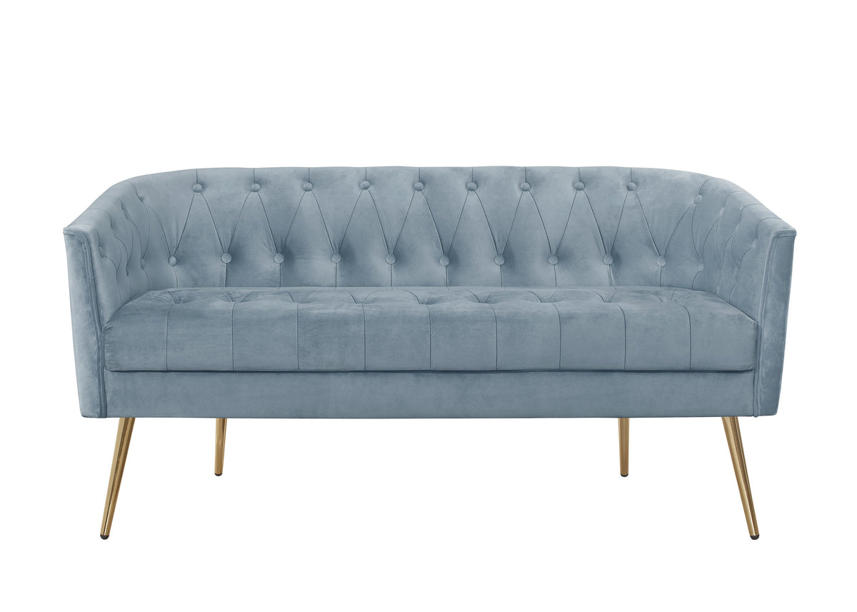Cassy Velvet Flared Arm 4-Piece Living Room Set with Armchair, Ottoman, Loveseat, and Storage Coffee Table, Blue