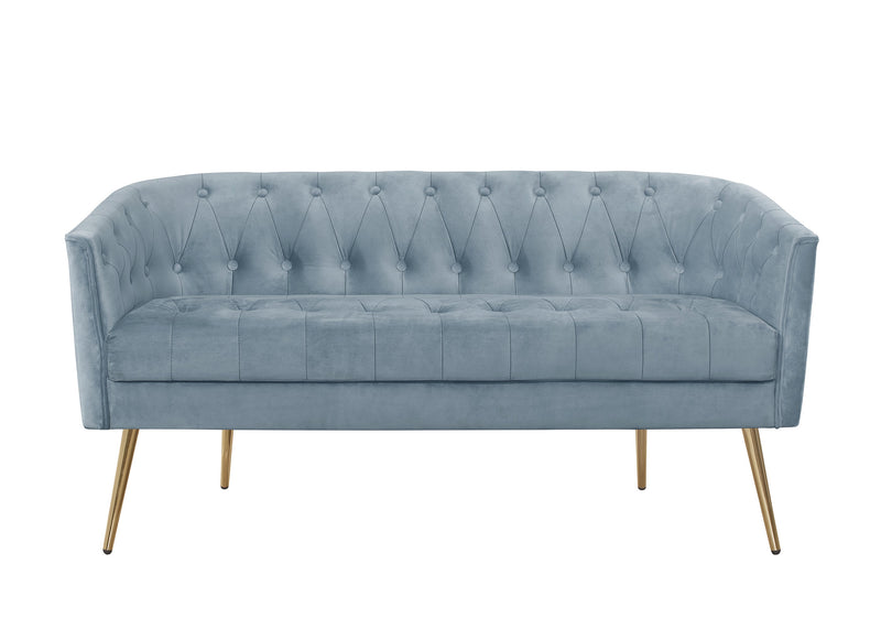 Cassy Velvet Flared Arm 4-Piece Living Room Set with Armchair, Ottoman, Loveseat, and Storage Coffee Table, Blue