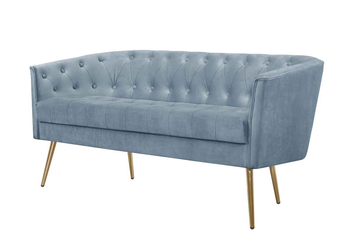 Cassy Velvet Flared Arm 4-Piece Living Room Set with Armchair, Ottoman, Loveseat, and Storage Coffee Table, Blue