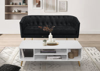 Cassy Velvet Flared Arm 4-Piece Living Room Set with Armchair, Ottoman, Loveseat, and Storage Coffee Table, Black