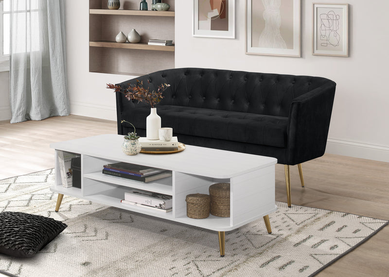 Cassy Velvet Flared Arm 4-Piece Living Room Set with Armchair, Ottoman, Loveseat, and Storage Coffee Table, Black
