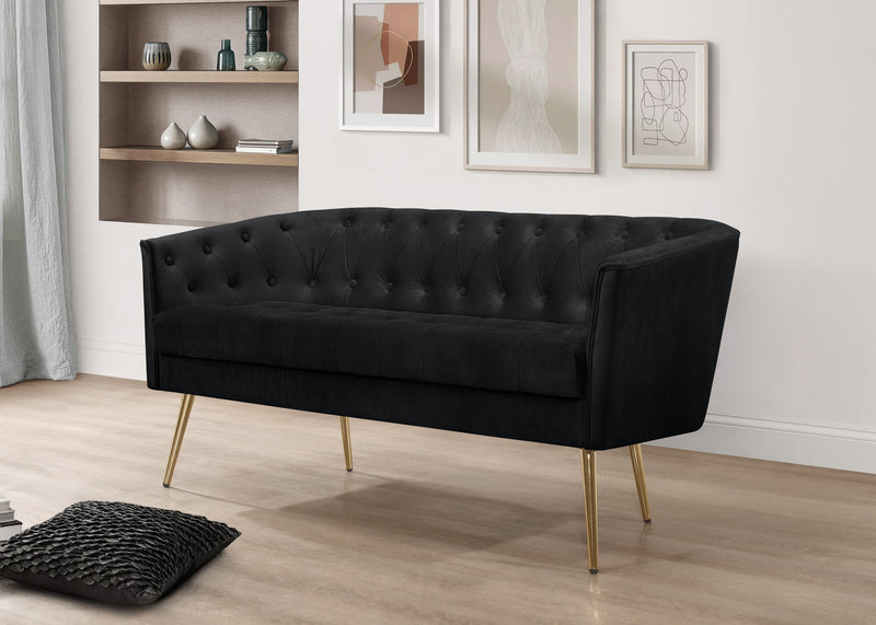 Cassy Velvet Flared Arm 4-Piece Living Room Set with Armchair, Ottoman, Loveseat, and Storage Coffee Table, Black