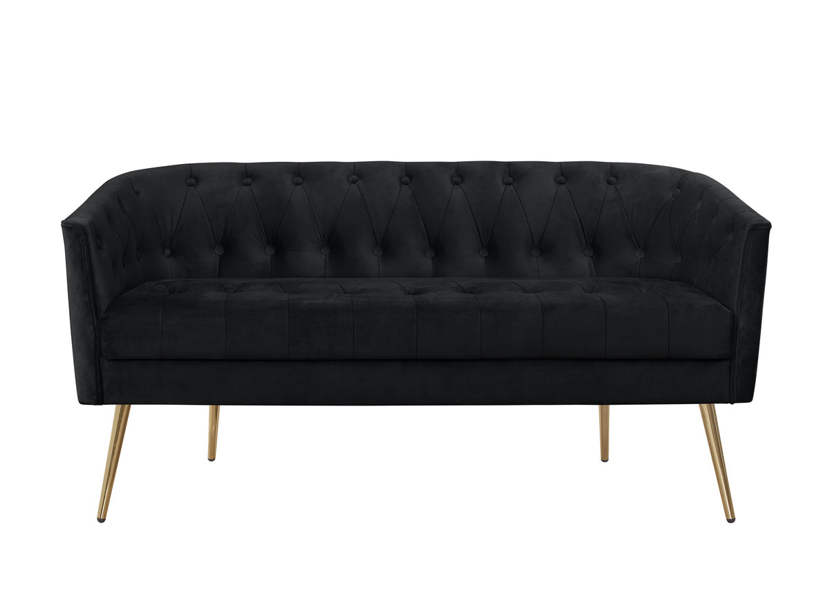 Cassy Velvet Flared Arm 4-Piece Living Room Set with Armchair, Ottoman, Loveseat, and Storage Coffee Table, Black