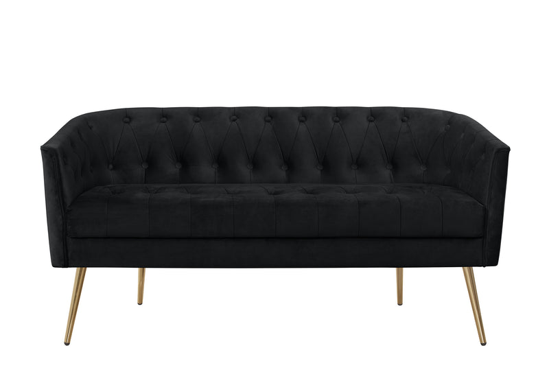 Cassy Velvet Flared Arm 4-Piece Living Room Set with Armchair, Ottoman, Loveseat, and Storage Coffee Table, Black