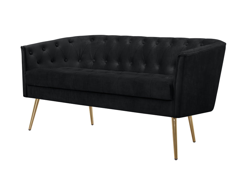 Cassy Velvet Flared Arm 4-Piece Living Room Set with Armchair, Ottoman, Loveseat, and Storage Coffee Table, Black