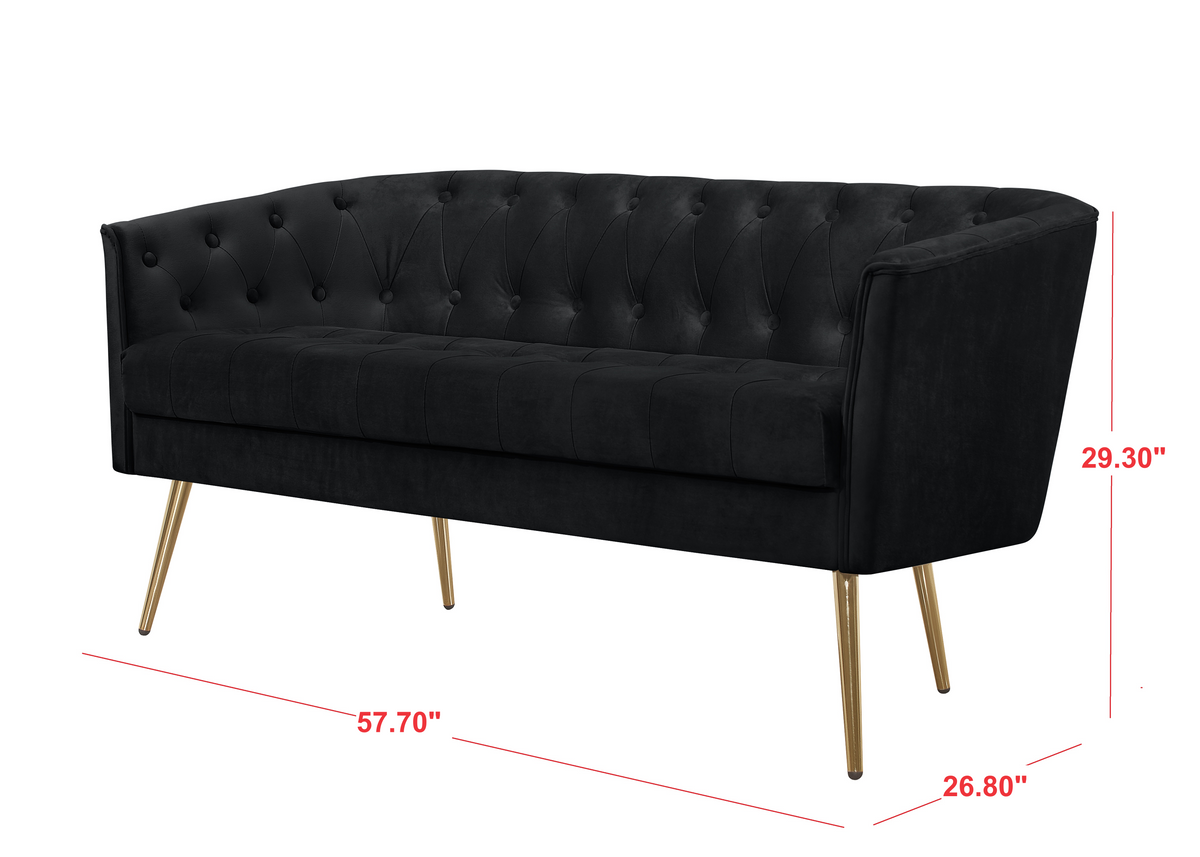 Cassy Velvet Flared Arm 4-Piece Living Room Set with Armchair, Ottoman, Loveseat, and Storage Coffee Table, Black