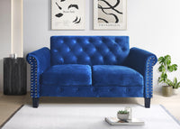 Home Design Casper Velvet Rolled Arm Loveseat, Navy Blue