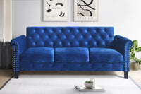 Home Design 2-Piece Casper Velvet Rolled Arm Living Room Furniture Set with Loveseat and Sofa, Navy Blue