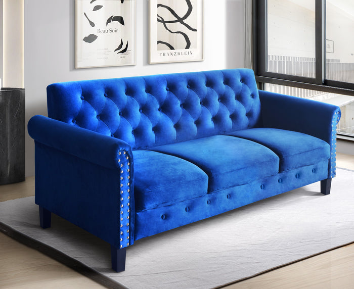 Home Design Casper Velvet Rolled Arm Loveseat, Navy Blue