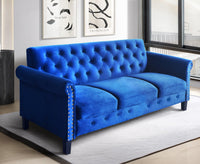 Home Design 2-Piece Casper Velvet Rolled Arm Living Room Furniture Set with Loveseat and Sofa, Navy Blue