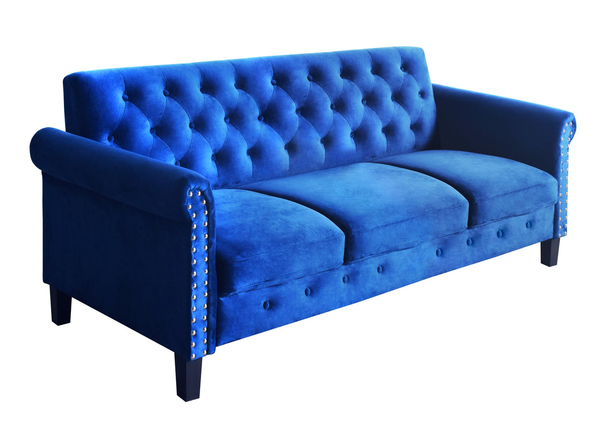 Home Design Casper Velvet Rolled Arm Loveseat, Navy Blue