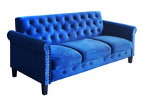 Home Design 2-Piece Casper Velvet Rolled Arm Living Room Furniture Set with Loveseat and Sofa, Navy Blue