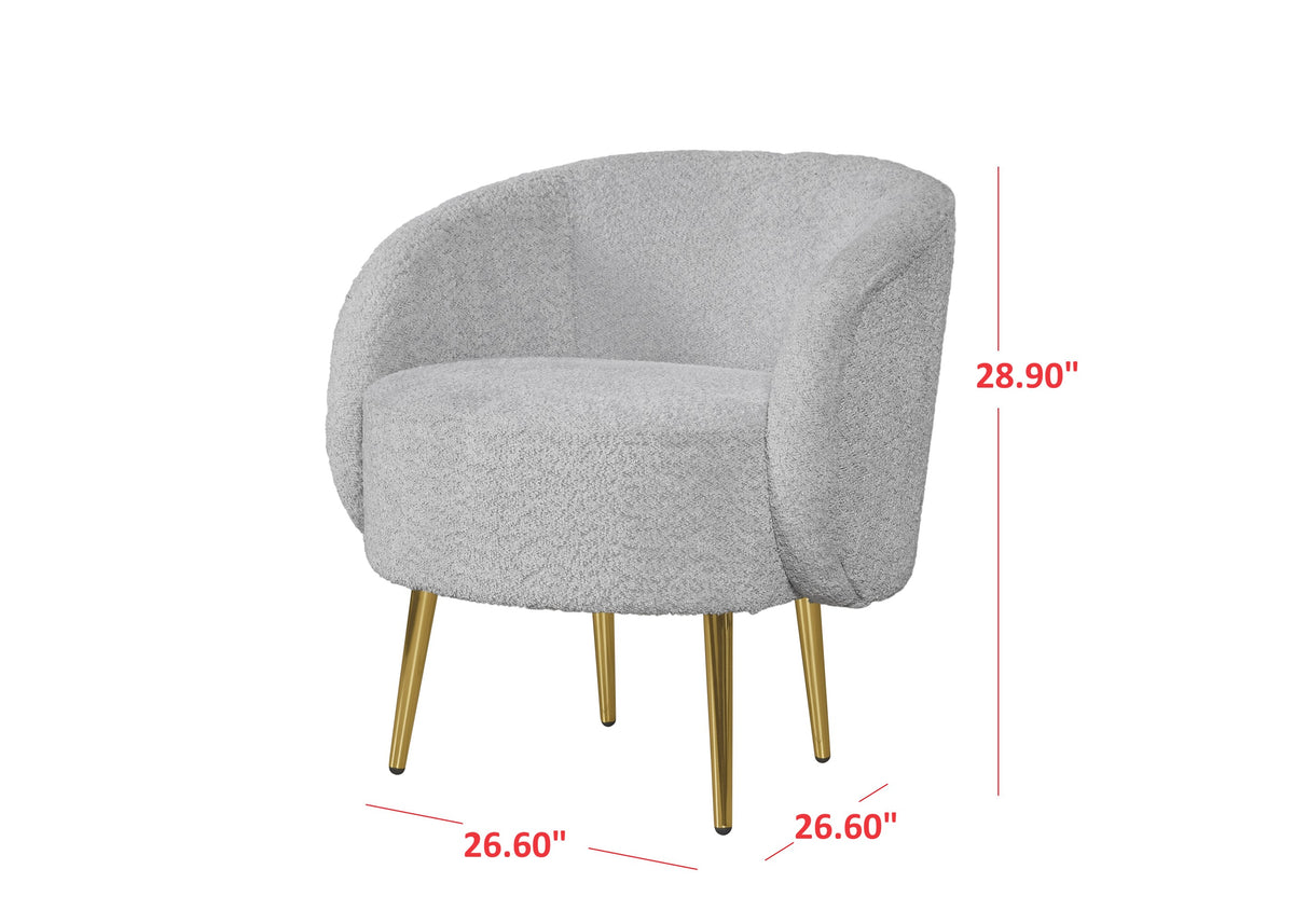 Home Design Molly 4-Piece Boucle Fabric Armchair with Ottoman, Loveseat with 4 Throw Pillows, and Coffee Table Living Room Furniture Set, Gray