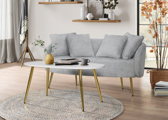 Home Design Molly Boucle Fabric Loveseat with 4 Throw Pillow and Coffee Table, Living Room, Gray