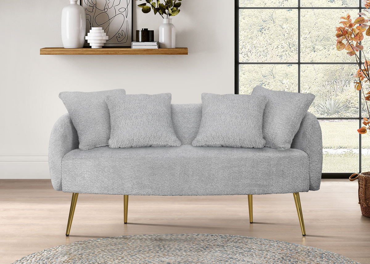 Home Design Molly 4-Piece Boucle Fabric Armchair with Ottoman, Loveseat with 4 Throw Pillows, and Coffee Table Living Room Furniture Set, Gray