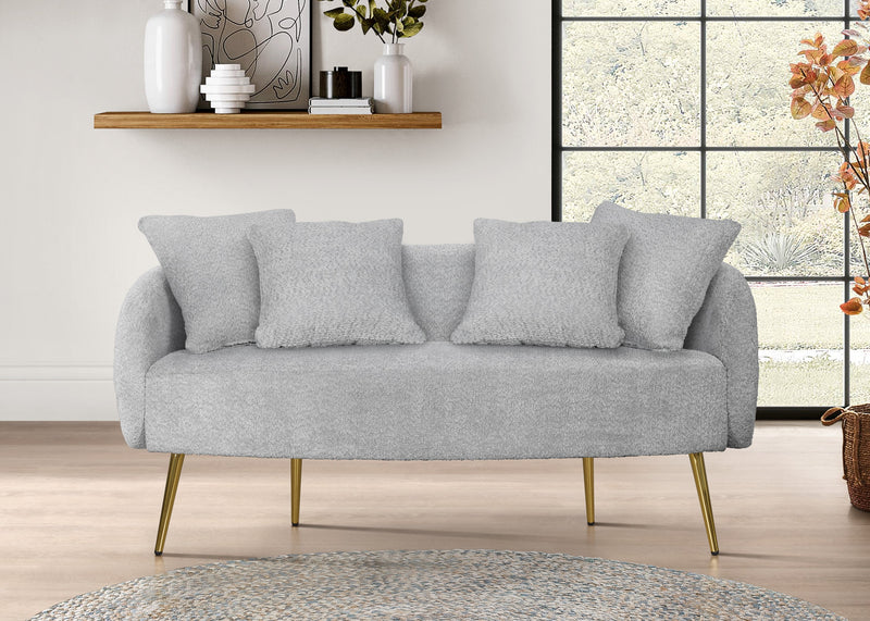 Home Design Molly 4-Piece Boucle Fabric Armchair with Ottoman, Loveseat with 4 Throw Pillows, and Coffee Table Living Room Furniture Set, Gray