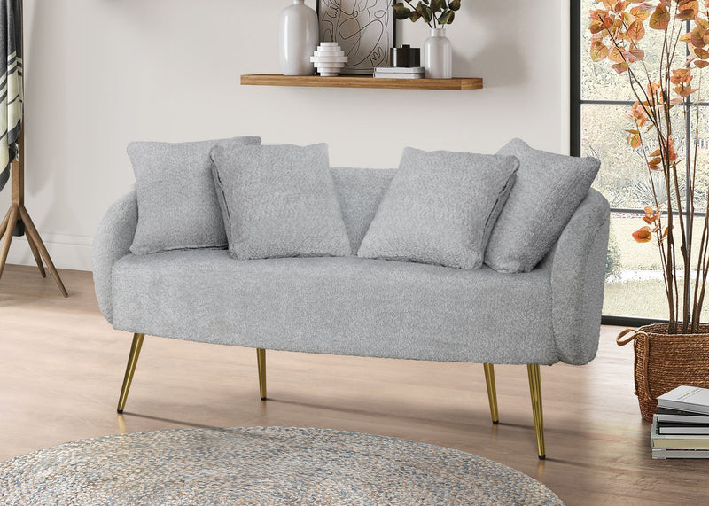 Home Design Molly 4-Piece Boucle Fabric Armchair with Ottoman, Loveseat with 4 Throw Pillows, and Coffee Table Living Room Furniture Set, Gray