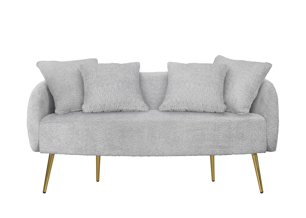 Home Design Molly 4-Piece Boucle Fabric Armchair with Ottoman, Loveseat with 4 Throw Pillows, and Coffee Table Living Room Furniture Set, Gray