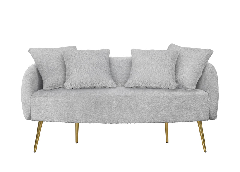 Home Design Molly 4-Piece Boucle Fabric Armchair with Ottoman, Loveseat with 4 Throw Pillows, and Coffee Table Living Room Furniture Set, Gray