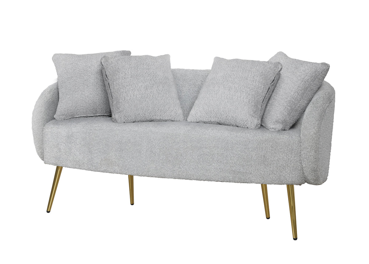 Home Design Molly Boucle Fabric Loveseat with 4 Throw Pillow and Coffee Table, Living Room, Gray
